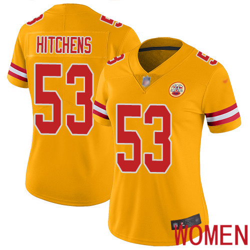 Women Kansas City Chiefs 53 Hitchens Anthony Limited Gold Inverted Legend Nike NFL Jersey